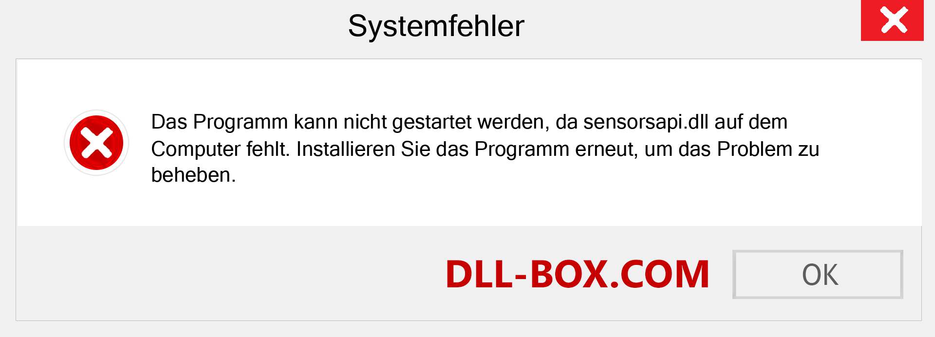 sensorsapi.dll-Datei fehlt?. Download für Windows 7, 8, 10 - Fix sensorsapi dll Missing Error unter Windows, Fotos, Bildern